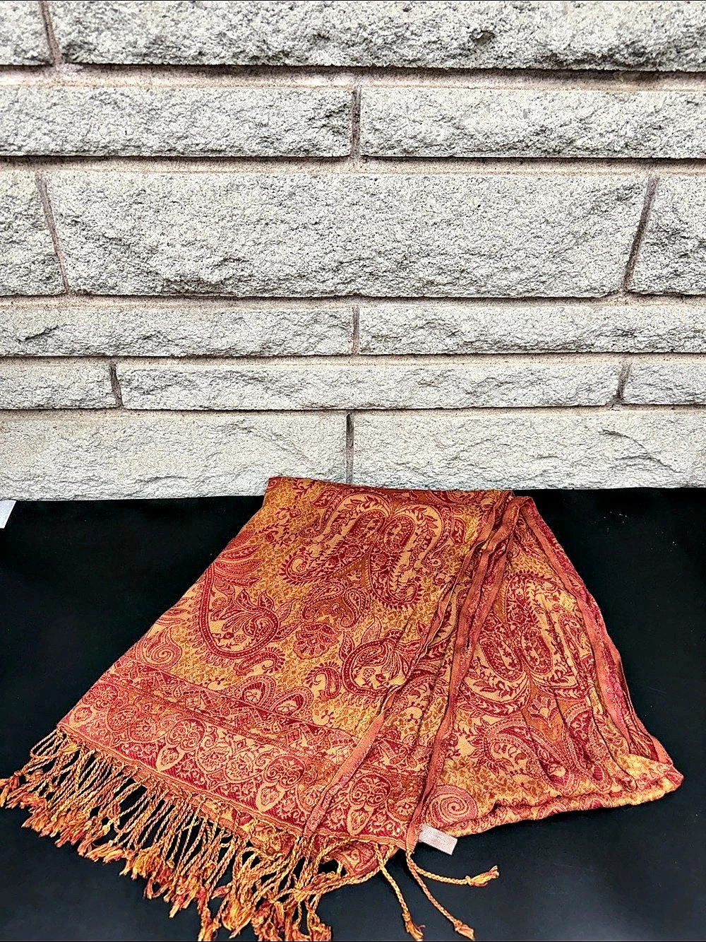 Jessica Paisley Oversized Shawl Scarf 100% Viscose Burgundy Gold 76x25